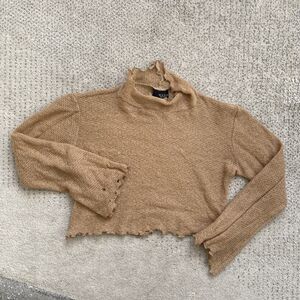 Vintage 90s Masq Medium Wool Crop Top Long Sleeve Bell Open Knit Lettuce Edge